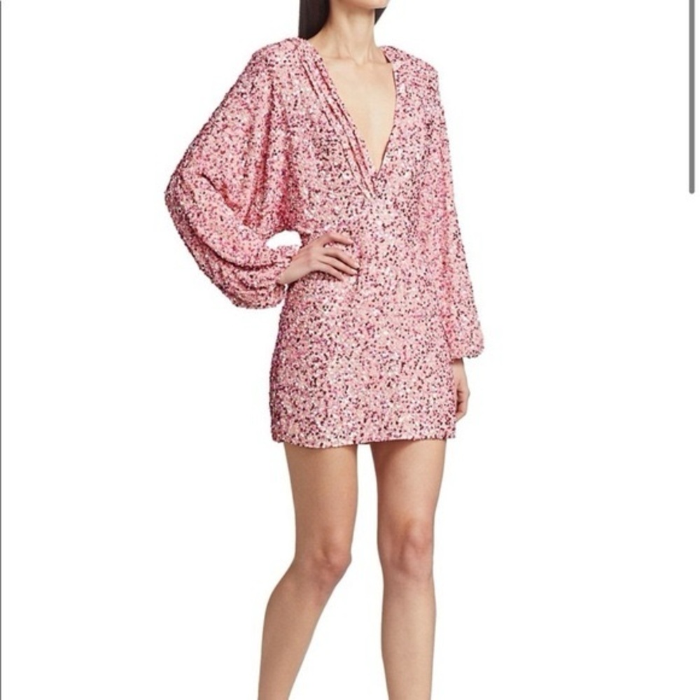Retrofete Aubrielle Dress, Pink Sequined Long Sleeve Mini Dress
